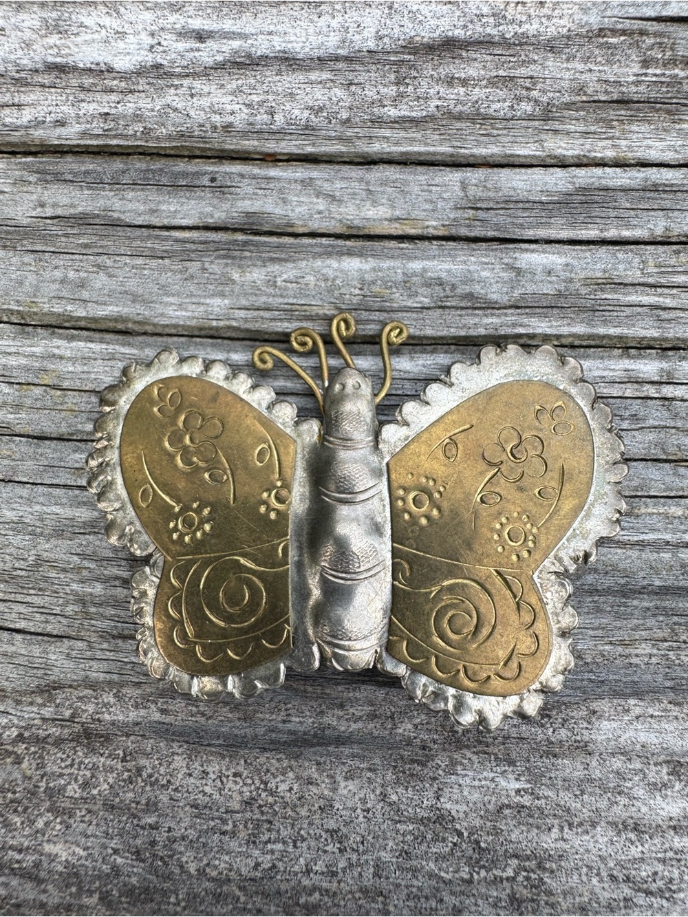 Hand Crafted Two-Tone Gold and Silver Butterfly Brooch - Western